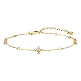 Cicy Bell Womens Bracelets 18k Yellow Gold Plated Link Bracelets Adjustable Cubic Zirconia Cable Chain Bead Station Bracelets, 5.9' with 1.9' Extender