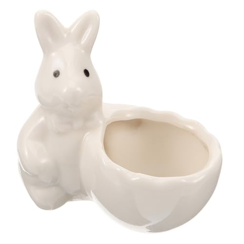 OFFSCH Easter Bunny Ceramic Egg Cup Cute Rabbit Design for Hard Boiled Eggs and Impact Resistant for Home Decor and Jewelry Holder Adorable Kitchen Accessory