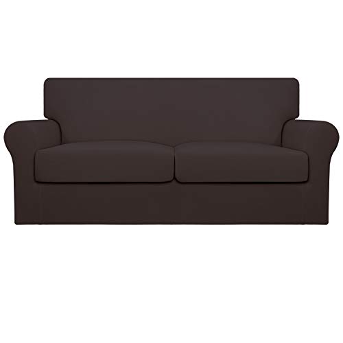 Image of Easy-Going Stretch Oversized Loveseat Couch Cover for 2 Cushion Washable | Sofa Slipcover for Stretch 2 Separate Sectional Cushion Couch - Furniture Protector for Pets, Kids Chocolate
