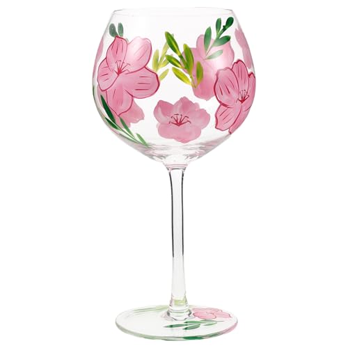 Garneck Copas de Vino Tinto Pintadas a Mano Flores de Cerezo Cristal Artístico Tallo Alto Diseño Decorativo para Fiestas Navidad y Cenas Románticas Set de 1 Unidad
