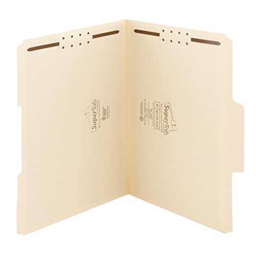 Smead SuperTab Fastener File Folder, 2 Fasteners, Oversized Reinforced 1/3- Cut Tab, Guide Height, Letter Size, Manila , 50 each per Box (14535)