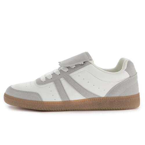 Rihero Women's Fashion Sneakers Tennis Walking Shoes Lace-Up Comfortable Non Slip Casual White Sneakers Size 8.52