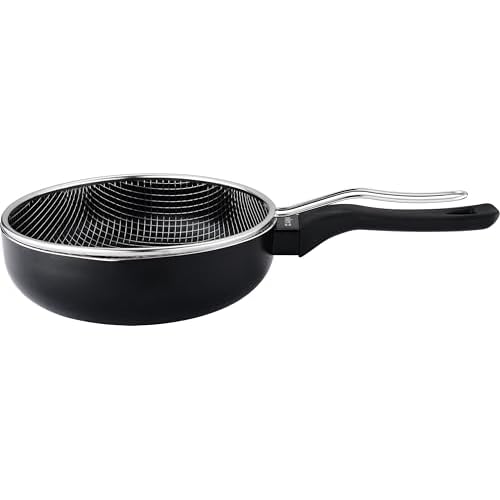 VIER – Poêle profonde friteuse à induction en aluminium antiadhésif Ø 24 cm, cap. 3,30 litres (111 oz), base induction adaptée à tous types de cuisinières, manche ergonomique isolant, bec verseur.