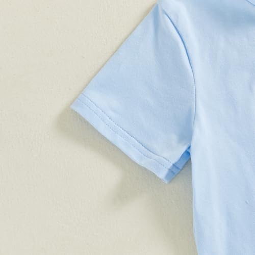 Image of Toddler Boy Summer Outfits Little Lobster Clothes Short Sleeve T-Shirts with Stripe Shorts 2Pcs Clothes Set (Crawfish Sky Blue, 5-6 Years)