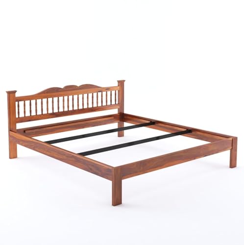Image of AADITYA WOODS Solid Sheesham Wood King Bed Cot Without Storage | Wooden Bed for Bedroom | Multipurpose Use Cot Palang Diwan (Honey k2, King) (82x75x34 inch)