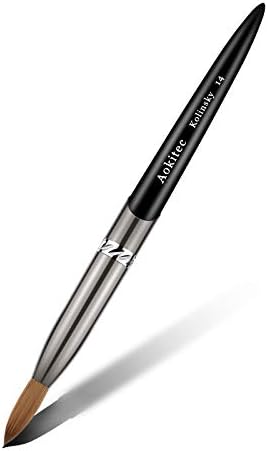Aokitec 100% Kolinsky Acrylic Nail Brush #14 Oval Crimped Sable Acrylic Brush Wood Nail Art Brush for Acrylic Application Manicure Tool（Black）