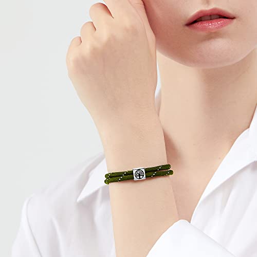 J.endéar Paracord Bracelet For Women Men, Tree Of Life Nautical Rope 925 Sterling Silver Bracelet For Unisex, Surf Sailing Summer Sea Beach Gift For Partner Surfer Sea Enthusiasts, Green #TOP3