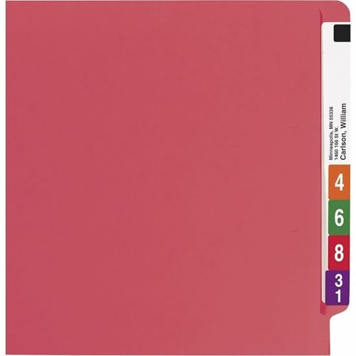Image of Smead End Tab Fastener File Folder, Shelf-Master Reinforced Straight-Cut Tab, 2 Fasteners, Letter Size, Red, 50 per Box (25740)