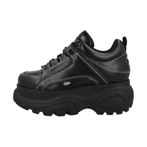 Image of Buffalo Women’s 1339-14 Platform Iconic Chunky Lace-Up Fashion Sneakers in Black Vegan Box Leather - Black 6.5