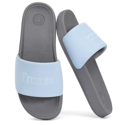 Tmaza Womens Non-Slip Slide Sandals Round Open Toe for Sport gap Blue 7.5