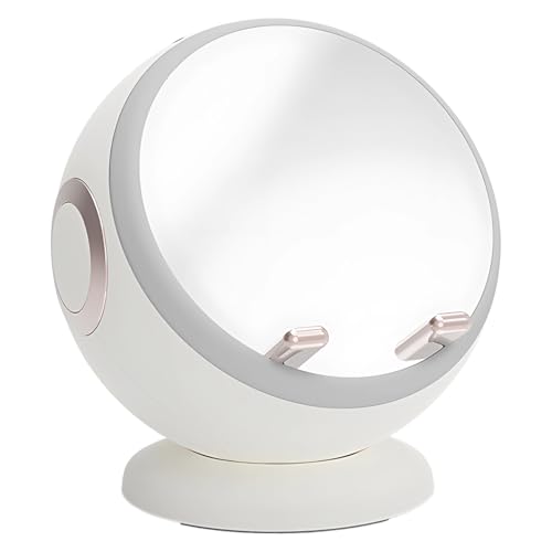 Altavoz inalámbrico blanco con espejo de maquillaje y reloj despertador digital para mesita 2