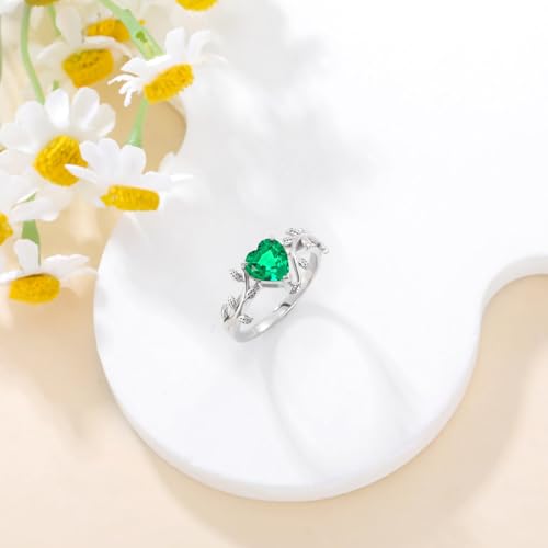 10K 14K 18K Gold Heart Gemstone Leaf Rings for Women 7MM(1.25CT) Gemstone Art Deco Inspired Branch Leaf Ring Promise Statement Engagement Anniversary Ring Unique Heart Ring for Her2