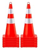 VEVOR Safety Cones, 12 x 28' Traffic Cones, PVC Orange Construction Cones, 2 Reflective Collars Traffic Cones with Weighted Base and Hand-Held Ring Used for Traffic Control, Driveway Road Parking