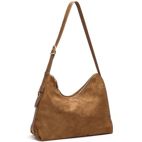 Hobo Bags for Women Slouchy Shoulder Suede Purse, Soft Crossbody Handbag with Multiple Pockets Casual Tote Purse with Adjustable Strap Brown