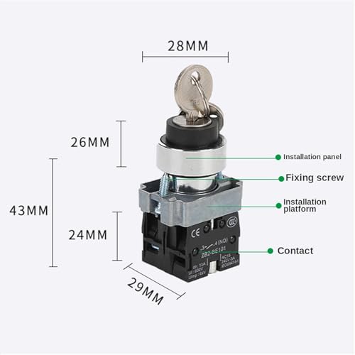 Interruptor de llave de 22 mm para restringir acceso en paneles de control con 2NO negro 4