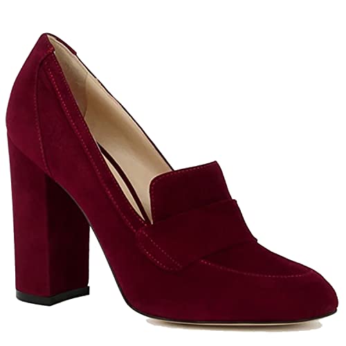 Image of MOOMMO Women Chunky Block Heel Pumps Round Closed Toe Slip On Oxford Loafers Shoes High Heels Snakeskin Work Pump Suede Loafer for Office Ladies Classic Formal Business Professional 4-13 M US