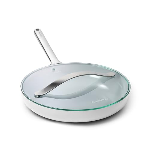 Image of Caraway Nonstick Ceramic Frying Pan with Glass Lid - 12 inch - Non Toxic, PTFE & PFOA Free - Oven Safe to 550F - Compatible with Gas, Electric, Induction Stovetops, Gray