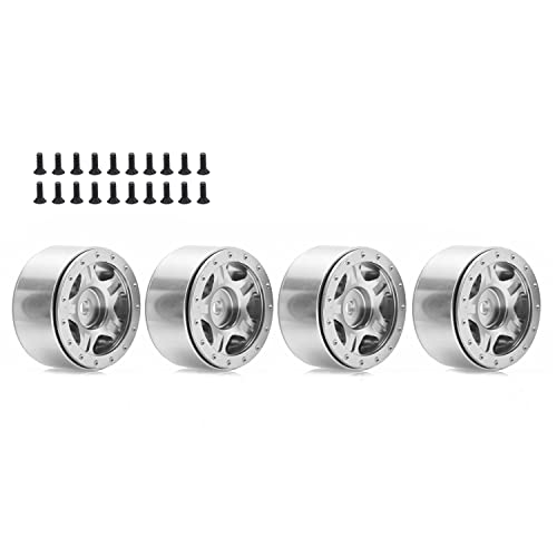 Rc-Hub 4Pcs Beadlock Wheels Hubs Rims Metal 1.0 Micro Crawler For 1/24 Axial Scx24 C10 Jlu B-17 Deadbolt Rc Crawler Car Upgrades Accessories - Silver #TOP2