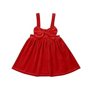 Qinbiom Peuter Baby Meisjes Kerst Jurk Rode Grote Boog Fleece Halter Rok Prinses Jurk Feestjurken, Rood, 2-3 Jaren