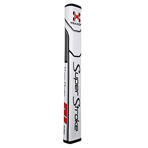 Super Stroke Grip-White/Red/Grey, SuperStroke Traxion Flatso 2.0-Impugnatura per Putter da Golf, Colore Unisex-Adulto, Bianco/Grigio/Rosso, 2