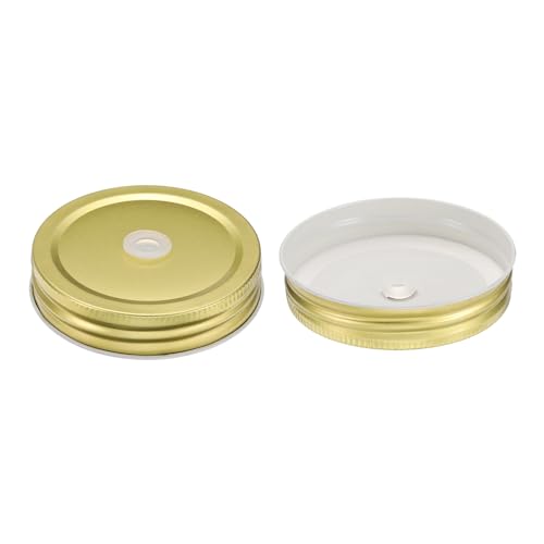 uxcell 25pcs Stainless Steel Mason Jar Lids with Straw Hole, 70mm Metal Canning Lid Mason Storage Covers Caps with Silicone Ring/Straws/Cleaning Brush Gold by uxcell - Image 3