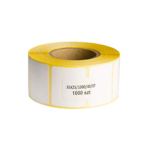 MDlabels Weiße Thermoetiketten auf Rolle - 35x25 mm - 1000 Stück - Hülse 40 mm - permanent haftend, für Barcodes Cover