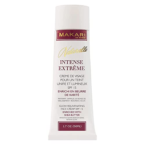 Makari Naturalle Intense Extrême Crème Éclaircissante (17.6 oz.). Crème hydratante, éclaircissante à base de Beurre de Karité et d’écran solaire SPF15 – Soins éclaircissants anti-âge, anti-taches, acné et rides