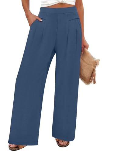DouBCQ Women's Culottes Wide Leg Pants Elastic Waist Trousers Casual Palazzo Pants with Pockets2