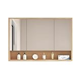 CARTMAミラーキャビネット 洗面化粧台 木製 照明付き 薬キャビネット 薄型 厚さ12cm 大容量ロッカー LEDライトとミラー付き 曇り止め 壁掛け鏡 扉付き タオル掛け付き 吊り戸棚 洗面所 壁面収納 多機能バスルーム 浴室収...
