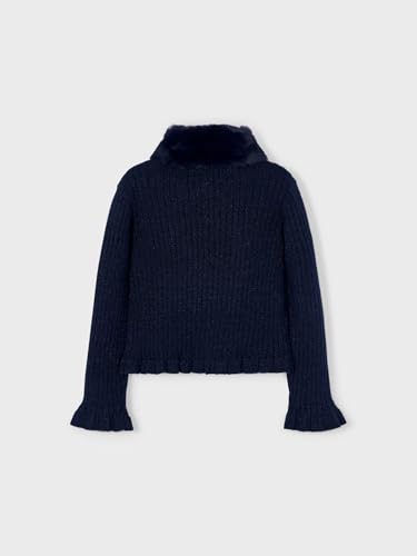 Mayoral Faux Fur Collar Cardigan for Girls Navy2