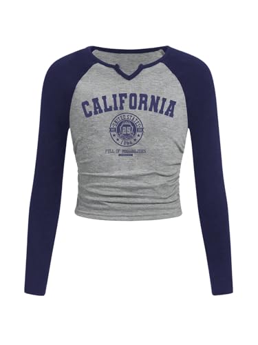Image of SOLY HUX Girl's Long Sleeve T Shirts Cute Graphic Tees Casual Teen Tops Preppy Back to School Clothes Dark Blue and Grey 11Y
