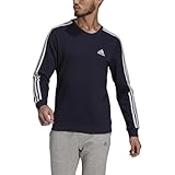 adidas Men's Essentials Fleece 3-Stripes Sweatshirt, Ink/White, Small