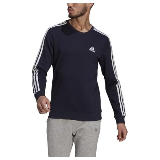 adidas Men's Essentials Fleece 3-Stripes Sweatshirt, Ink/White, X-Large