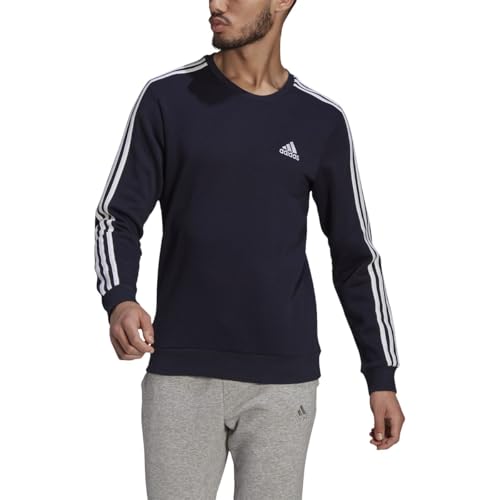 adidas mens 3-Stripes Fleece Sweatshirt Ink/White Medium