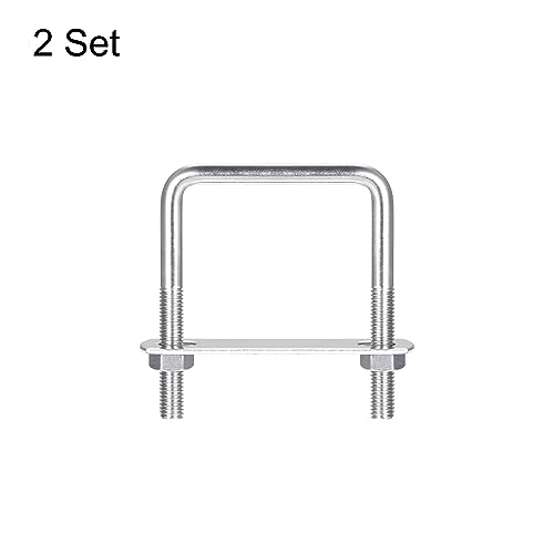 Image of uxcell Square U-Bolts, 2 Sets 57mm(2.24 inch) Inner Width 80mm Length M8 304 Stainless Steel U Clamp Bolt with Nuts and Plates, for Boat Trailer