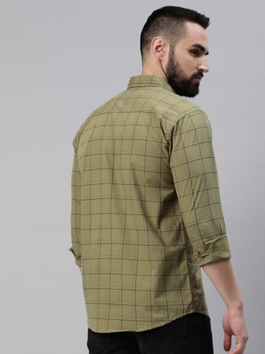 Image of Majestic Man Men Comfort Slim Fit Opaque Checked Pure Cotton Casual Shirt