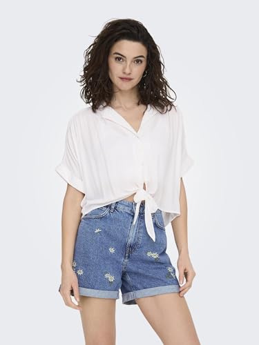 ONLY Damen Onlpaula Life S/S Tie Shirt WVN Noos, Weiß, XL – Ansicht 2