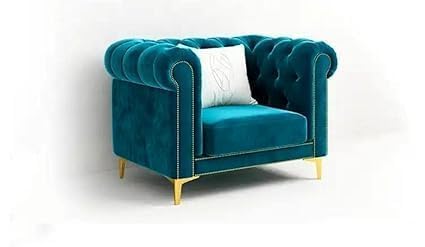 Image of Modern & Classic 4 Seater Standard Sofa Set Fabric & Velvet Tufted 3+1+ Puffy 4 Seater Sofa Chesterfield Sofa for Living Room, Dining Room, Office and Hallway-(Teal Green).