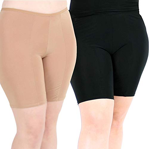 Undersummers Classic Shortlette, Plus Size Slip Shorts for Women Under Dress, Thigh Anti Chafing Shorts Women, Undergarments for Dresses, 2 Pack (4X, Black and Beige)