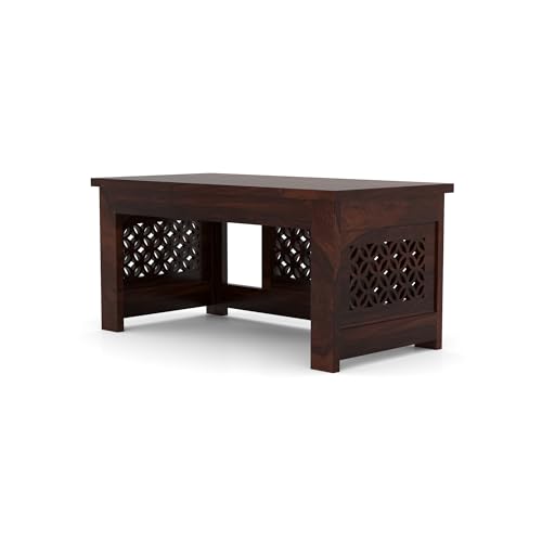 Image of Sheesham Wooden Coffee Table for Home, Office | Solid Wooden Center Table for Living Room, Solid Wood Sofa Center Side End Table for Home Furniture in CNC- Walnut Finish