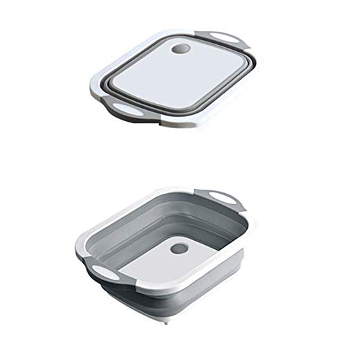 HAOXIANG Multifuncional Plegable Junta de Cortar, de plástico Antideslizante de Corte Junta Mildewproof, Lavado portátil Tazón Drenaje de Viajes Cesta Rectangular Plegable Cuenca (Gris)