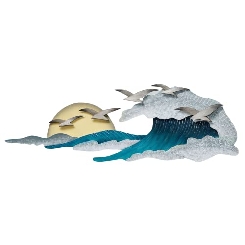 T.I./New Metal Design Touch Of Class Seagulls In Waves Metal Wall Art - Blue, White, Yellow - Coastal Style Sculpture cover