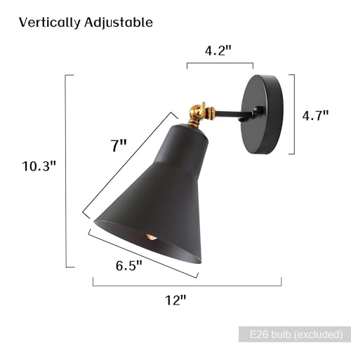 Image of LALUZ Black Wall Sconce with Swing Arm, Adjustable Modern Farmhouse Wall Light with Gold Accent for Bedroom, Kitchen, Bathroom, Bedside Reading