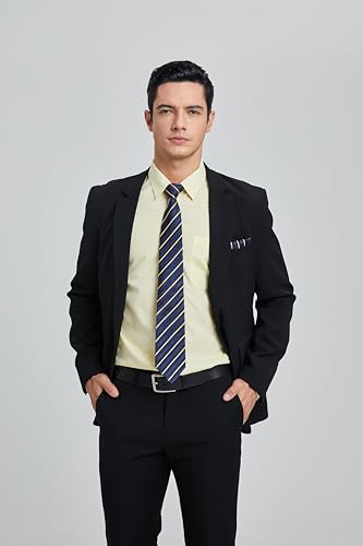 Image of HISDERN Mens Dress Shirt with Tie Pocket Square Set Classic Button Down Shirt Matching Tie Long Sleeve Shirts
