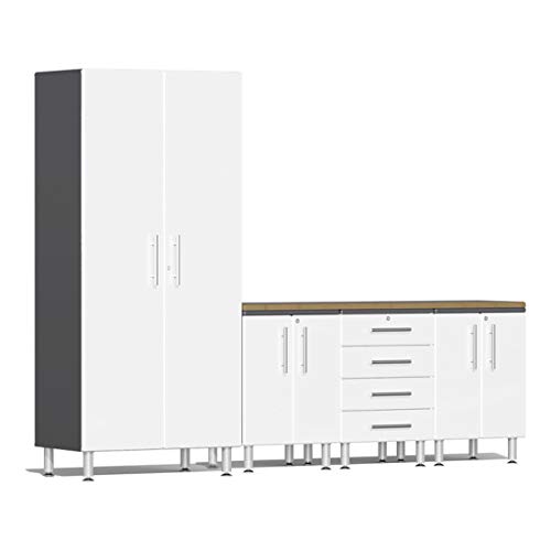 Ulti-Mate UG26052W 5-Piece Cabinet Kit with Bamboo Worktop in Starfire White Metallic Grey
