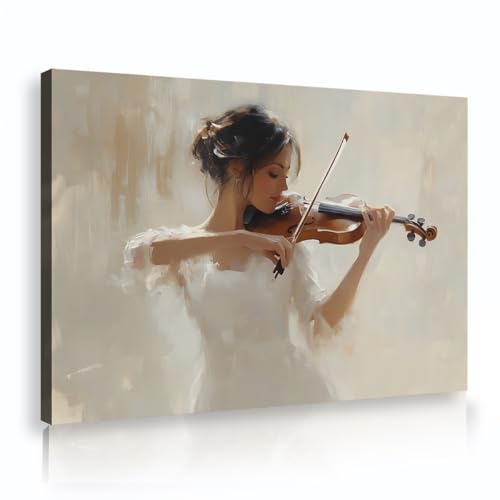 Toile peinture élégante de fille au violon impression abstraite œuvre d’art classique vintage