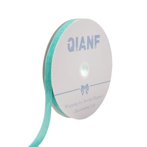 Image of QIANF Vintage Turquoise Blue Velvet Ribbon Christmas Ribbon for Gift Wrapping Crafts Christmas Tree Ornaments Garland Decorations, 5 /8 Inch X 25Yd