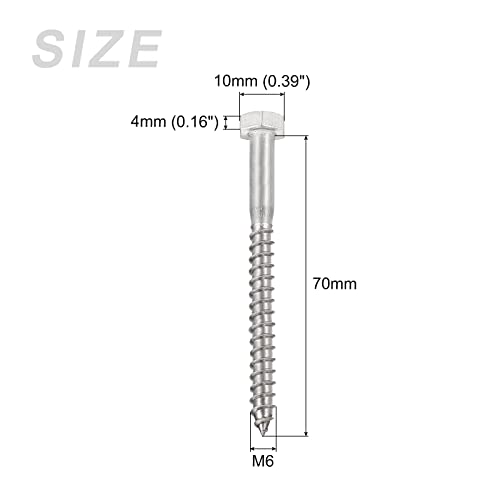 METALLIXITY Hex Lag Screws (M6x70mm)10Pcs, 304 Stainless Steel Self-Tapping Wood Bolts - for Household Applications - Image 2