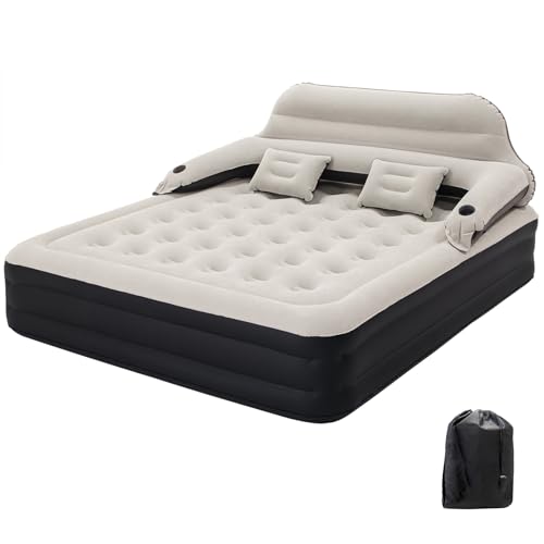 RAPTAVIS King Size Luftmatratze mit Kopfteil und Kissen, Aufblasbare Bett Aufblasbare Matratze