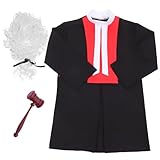 ERINGOGO Kinder Richterkostüm Rollenspiel Satz Jungen Mädchen Atmungsaktives Polyester Kunststoff Inklusive Richterperücke Und Hammer Für Karneval Kinderparty Berufsinformation